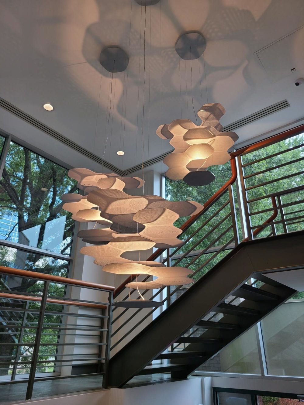 Decorative modern chandelier lighting in a stairwell