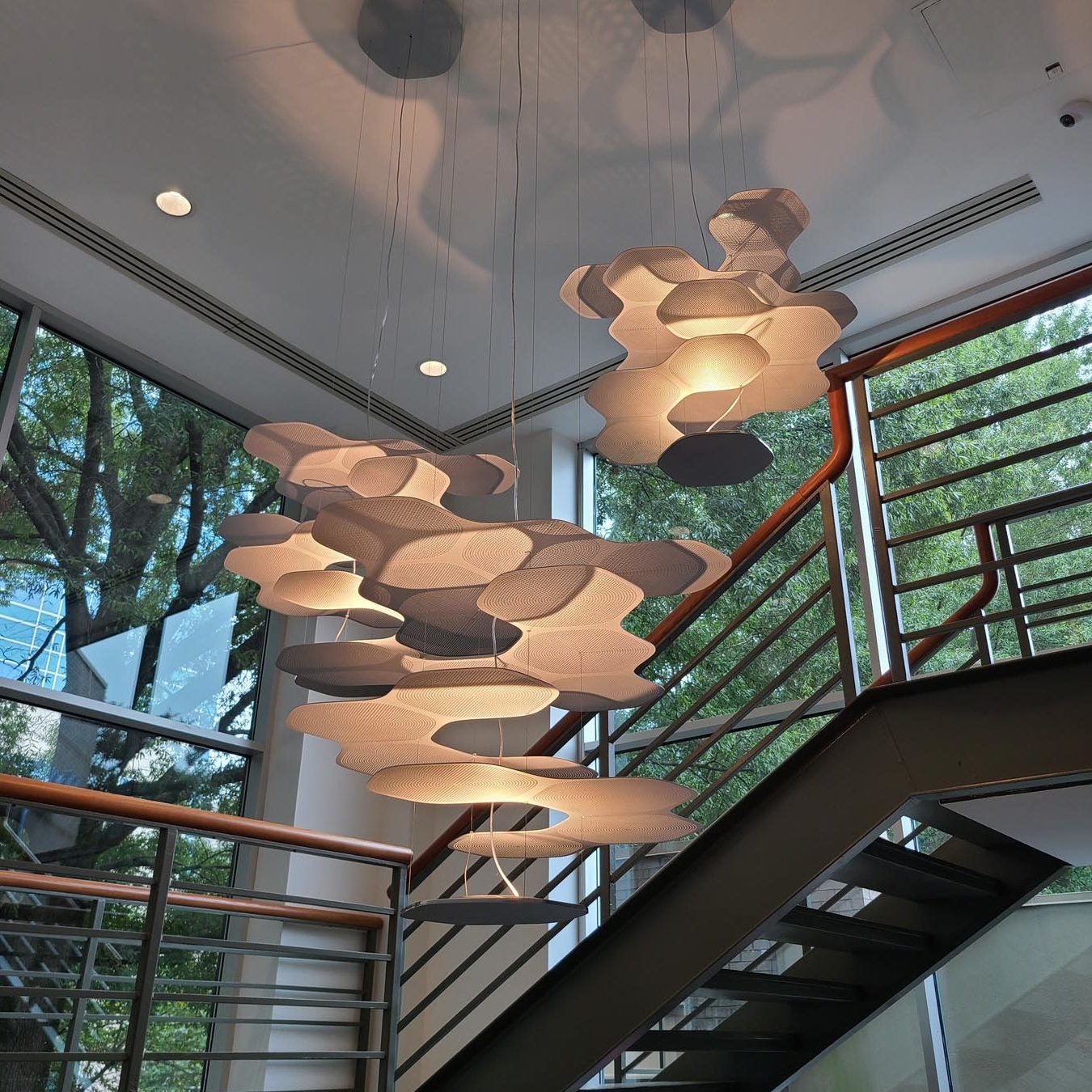 Decorative modern chandelier lighting in a stairwell