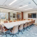 Recessed linear lighting in an office board room