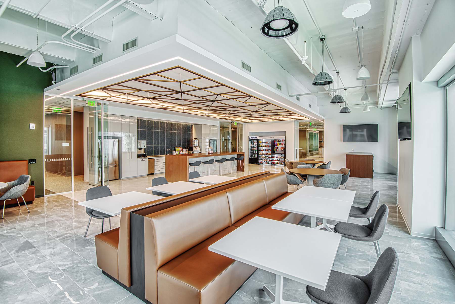 Cove lighting in an office break room