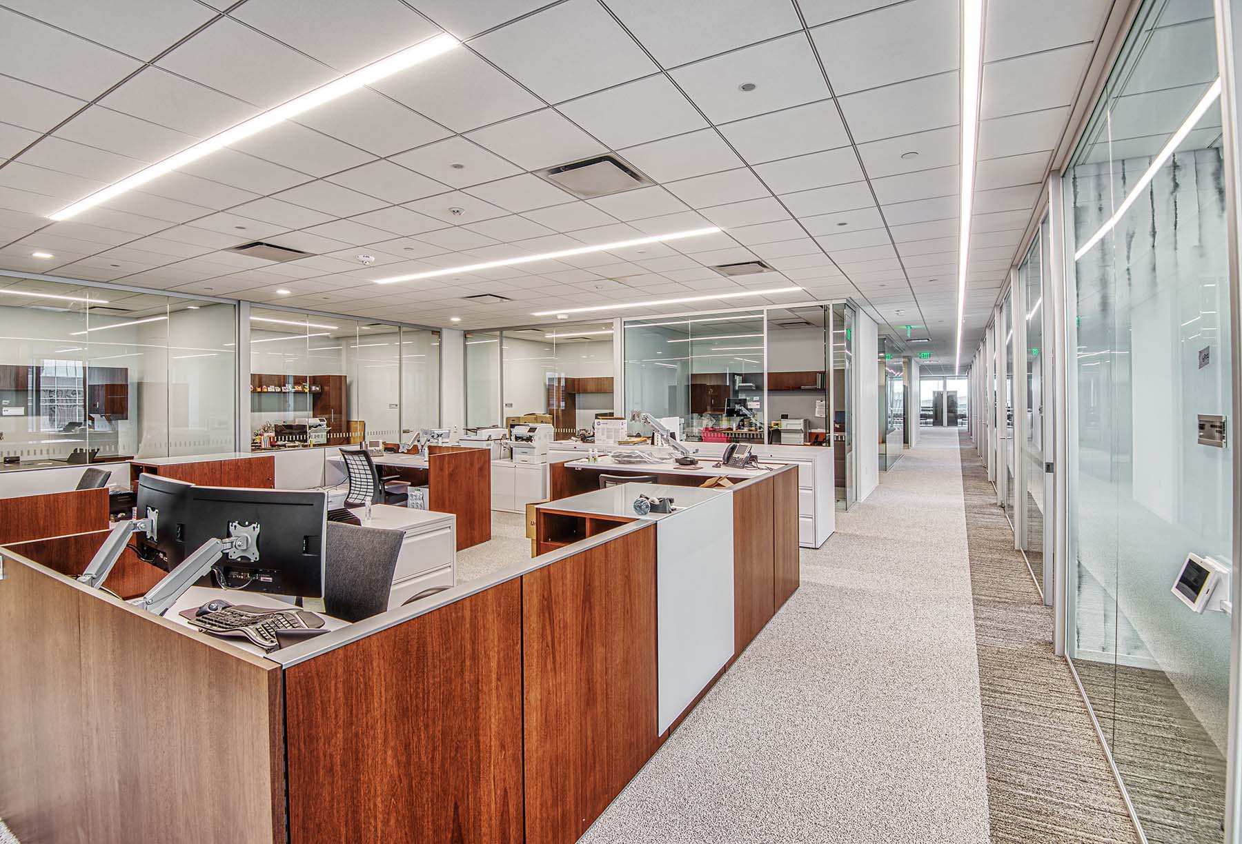 Linear lighting in an office workspace